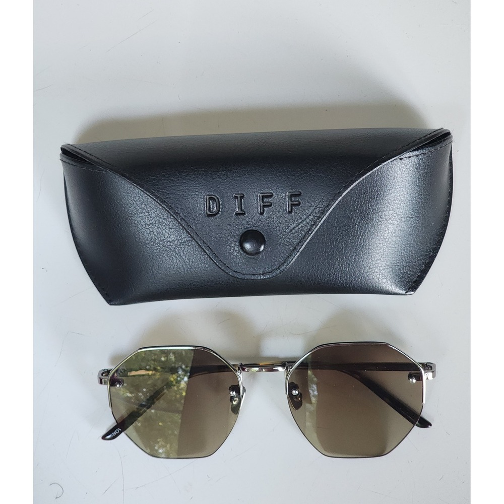 DIFF Eyewear Nova Sunglasses Gunmetal Geometric Rimless Heptagon GM-BG44P New